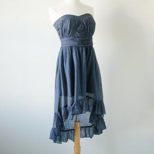 Ya Los Angeles Navy High Low Ruffled Dress